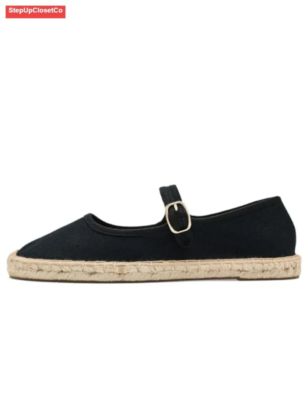 Women's Cotton Espadrille Mary Jane Flats - Jute Sole, Adjustable Buckle